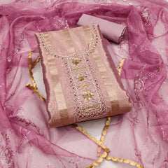 Lavender Organza Handwork Unstitched Suit