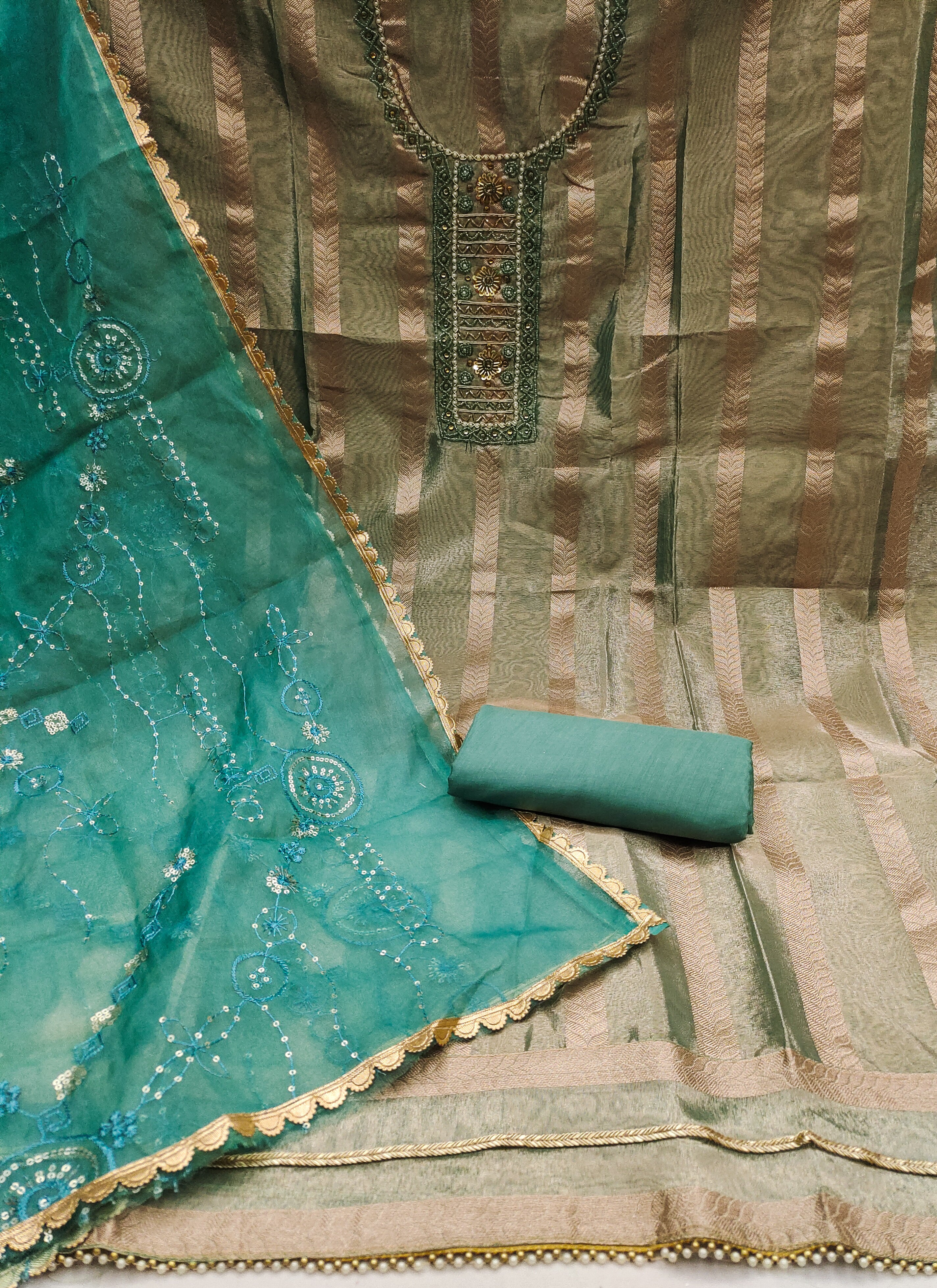 Traditional unstitched Organza Handwork Unstitched Suit For women