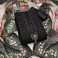 Black Premium Roman Silk Embroidered Unstitched Suit
