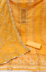Mustard Yellow Viscose Floral Position work Unstitched Suit