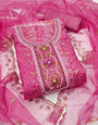 Rani Pink Viscose Floral Position work Unstitched Suit