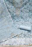 Sky Blue Viscose Handwork Unstitched Suit Set
