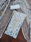 Sky Blue Viscose Handwork Unstitched Suit Set