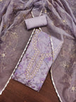 Purple Viscose Handwork Unstitched Suit Set