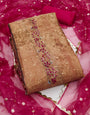Brown Printed Floral Handwork Embroidered Unstitched Suit