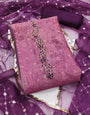 Dark Purple Printed Floral Handwork Embroidered Unstitched Suit