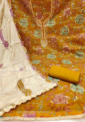 Brown Handworked Viscose Unstitched Suit