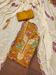 Brown Handworked Viscose Unstitched Suit