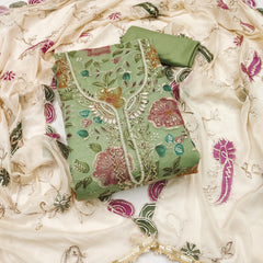 Pista Green Handworked Viscose Unstitched Suit