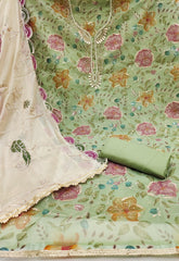 Pista Green Handworked Viscose Unstitched Suit