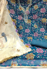 Blue Handworked Viscose Unstitched Suit
