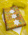 Yellow Cotton Silk Embroidery Work unstitched suit set
