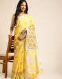 Lemon Yellow Linen Cotton Embroidery Saree