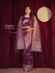 Wine Banarasi Silk Saree With Dupatta
