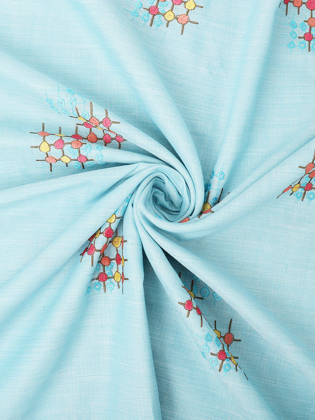 Sky Blue Linen Cotton Embroidery Saree