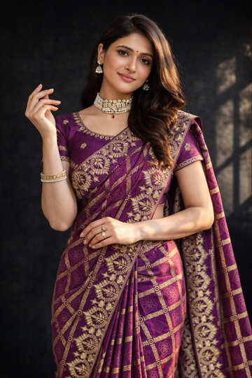 Wine Vichitra Silk Bandhani Saree