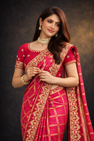 Pink Vichitra Silk Bandhani Saree