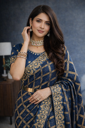 Blue Vichitra Silk Bandhani Saree