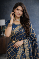 Blue Silk Bandhani Saree