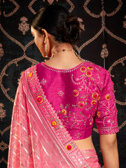 Coral Pink Organza Embroidery Saree