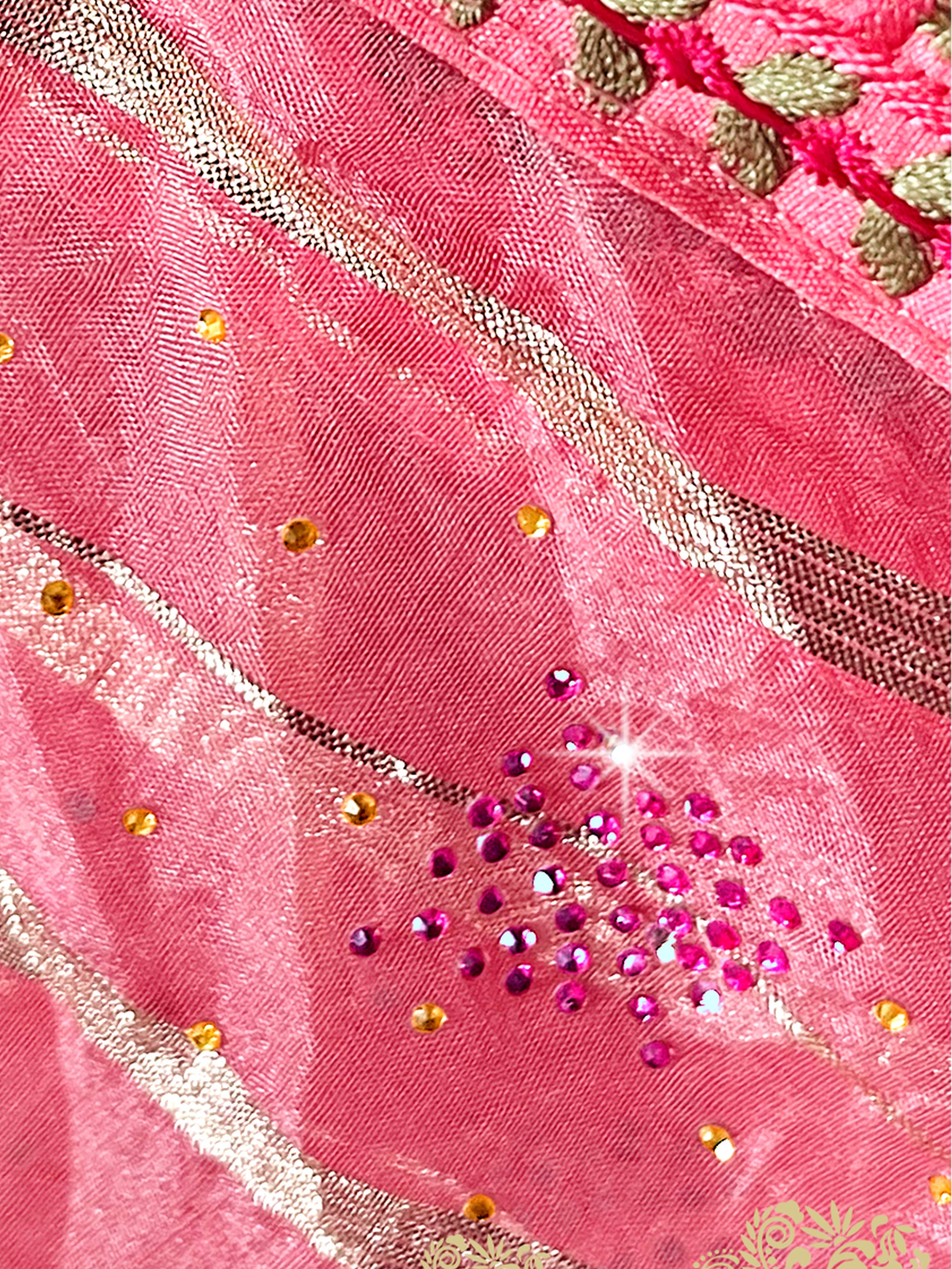 Coral Pink Organza Embroidery Saree