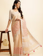 Off White Linen Embroidery Saree