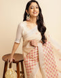 Off White Linen Embroidery Saree