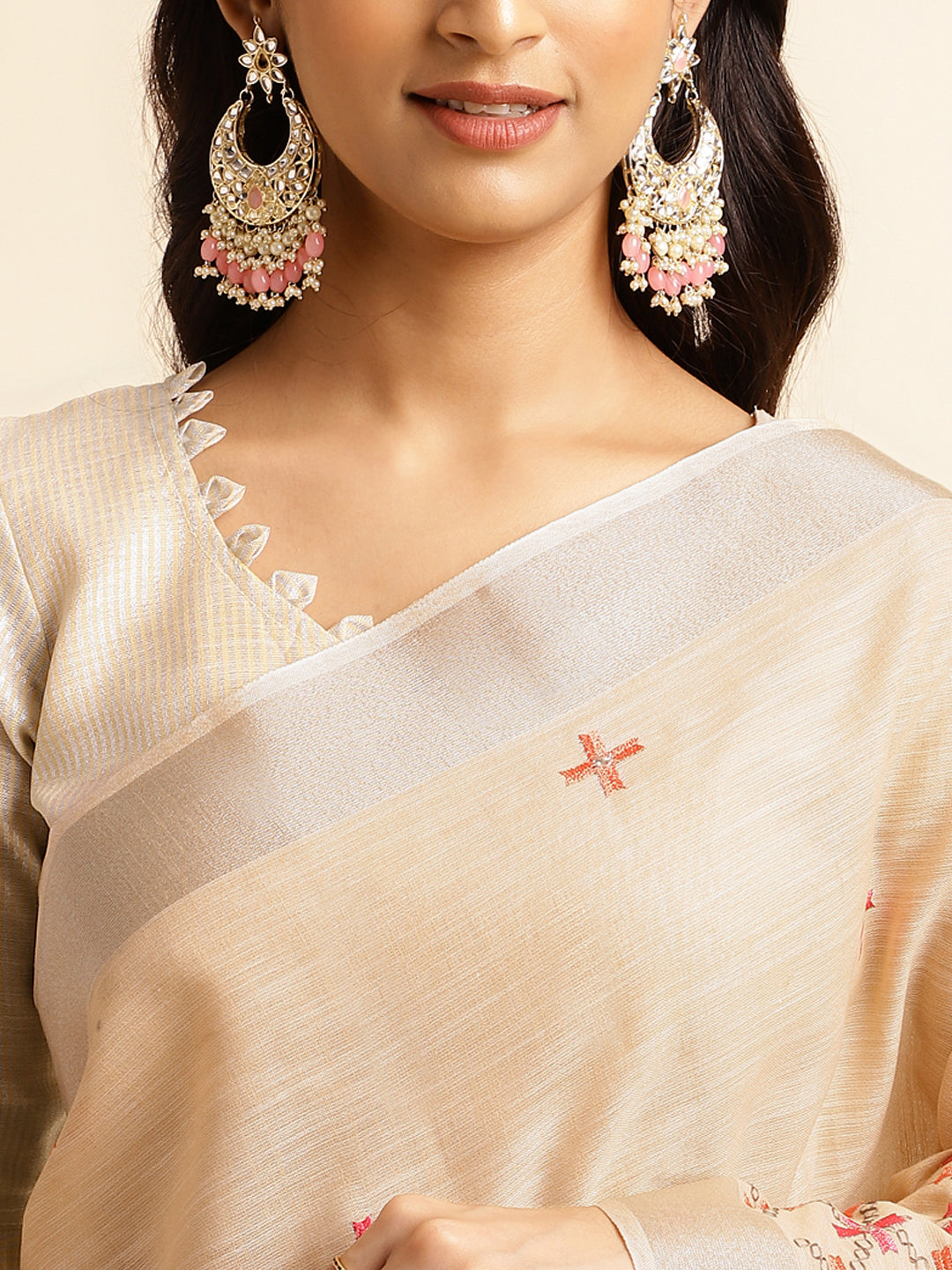 Off White Linen Embroidery Saree