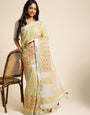 Pista Green Linen Embroidery Saree