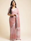 Dark Pink Linen Embroidery Saree