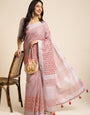 Dark Pink Linen Embroidery Saree