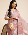 Dark Pink Linen Embroidery Saree