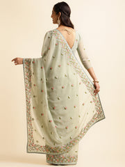 Light Green Georgette Embroidery Work Saree