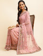 Light Pink Georgette Embroidery Work Saree