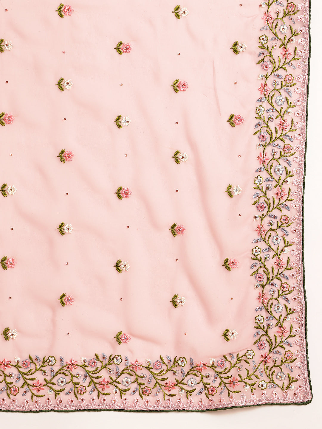 Light Pink Georgette Embroidery Work Saree