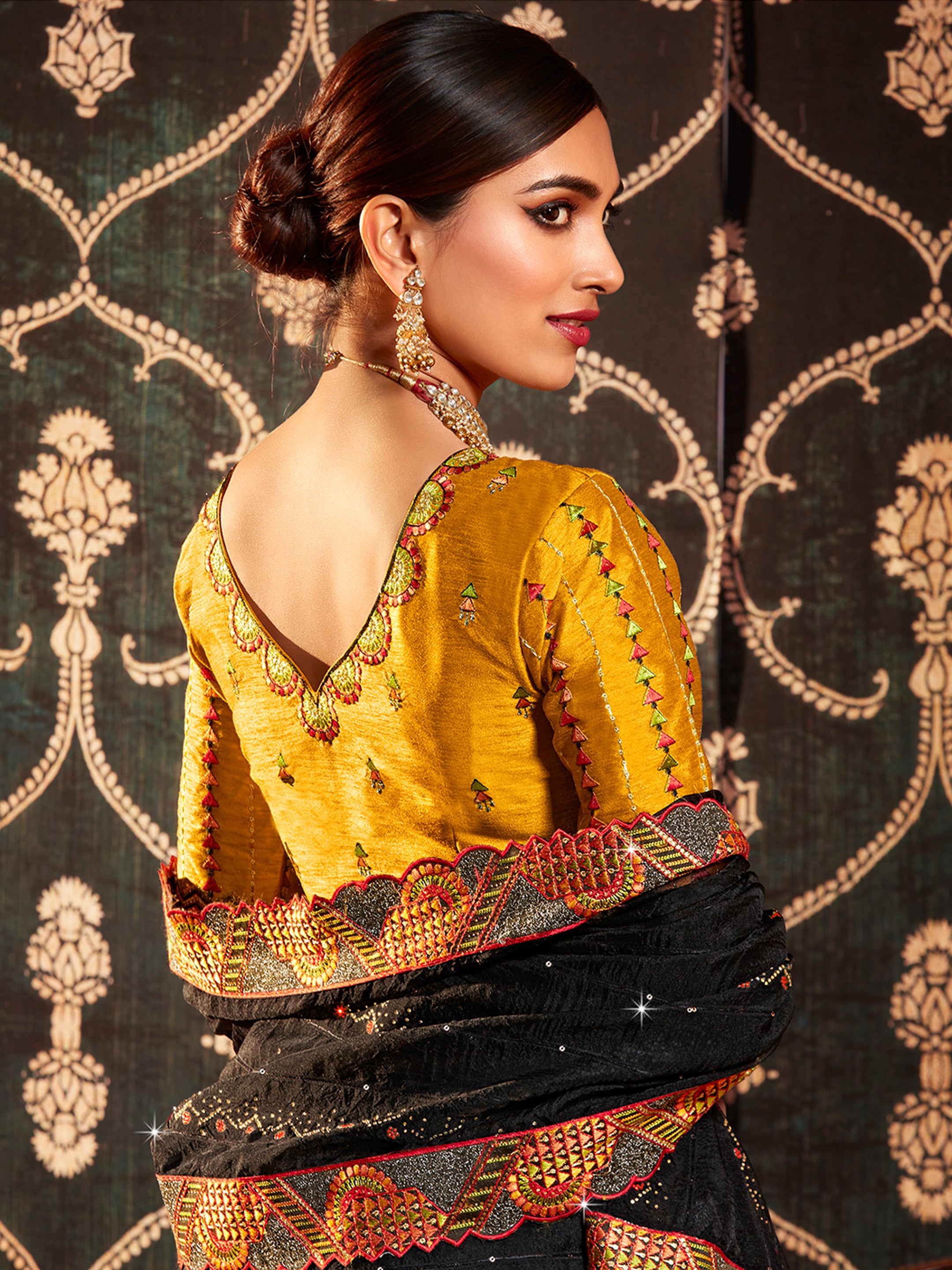 Black Organza Embroidery Saree