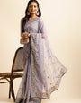 Cadet Grey Georgette Embroidery Work Saree