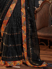 Black Organza Embroidery Saree