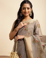 Grey Cotton Silk Floral Embroidery Saree