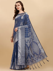 Royal Blue Geometric Banarasi Silk Saree With Weaving Work
