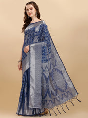 Royal Blue Geometric Banarasi Silk Saree With Weaving Work