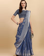 Royal Blue Geometric Banarasi Silk Saree With Weaving Work