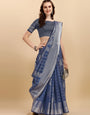 Royal Blue Geometric Banarasi Silk Saree With Weaving Work