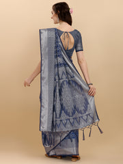 Royal Blue Geometric Banarasi Silk Saree With Weaving Work