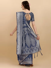 Royal Blue Geometric Banarasi Silk Saree With Weaving Work