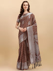 Rustic Brown Geometric Banarasi Silk Saree With Weaving Work
