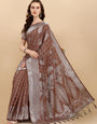 Rustic Brown Geometric Banarasi Silk Saree With Weaving Work