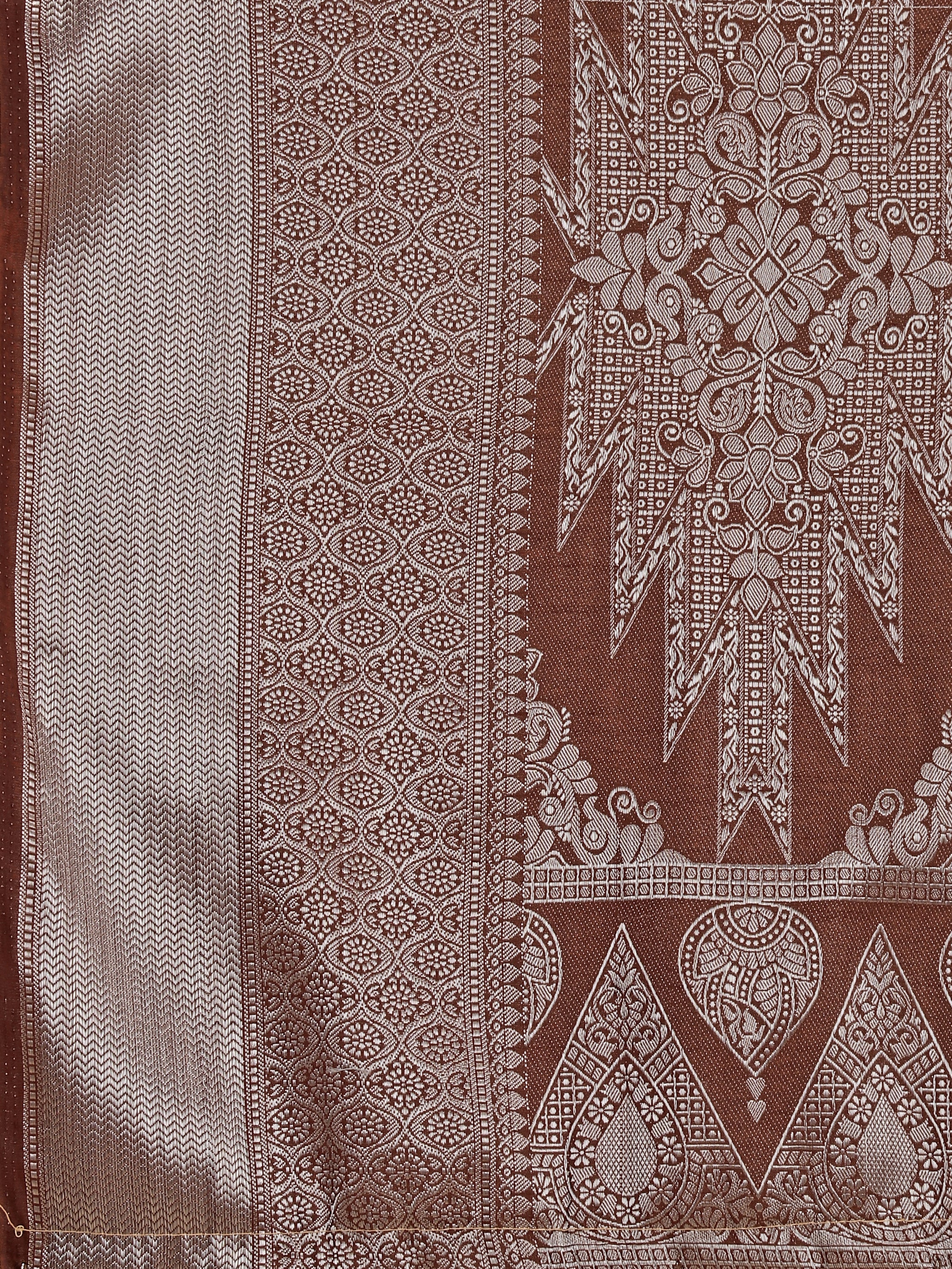 Rustic Brown Geometric Banarasi Silk Saree With Weaving Work