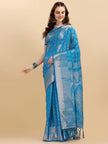 Blue Geometric Banarasi Silk Saree With Weaving Work