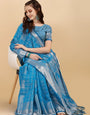 Blue Geometric Banarasi Silk Saree With Weaving Work